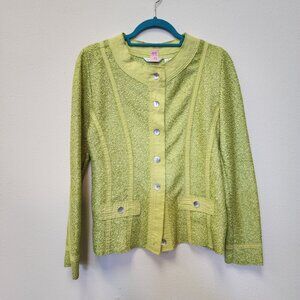 Laura Ashley Jacket Blazer S Green Textured Linen Beach Shell Buttons Summer